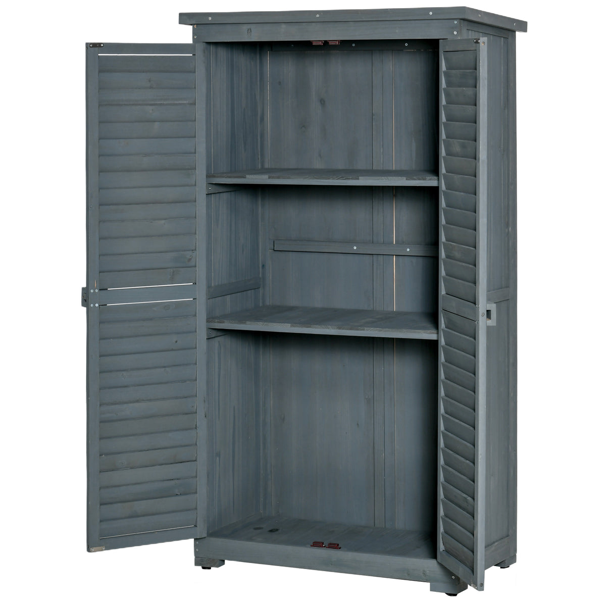 Wooden garden cabinet, asphalt roof, lockable door, elevated design, louvered doors, 87x46.5x160cm, grey