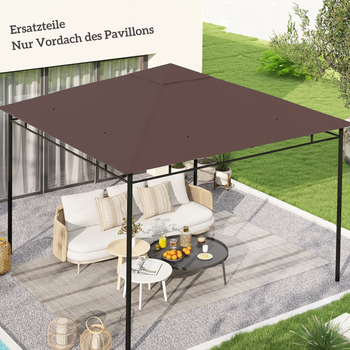 Replacement roof for garden gazebo, polyester, 2.98 x 2.98 m, coffee (2)