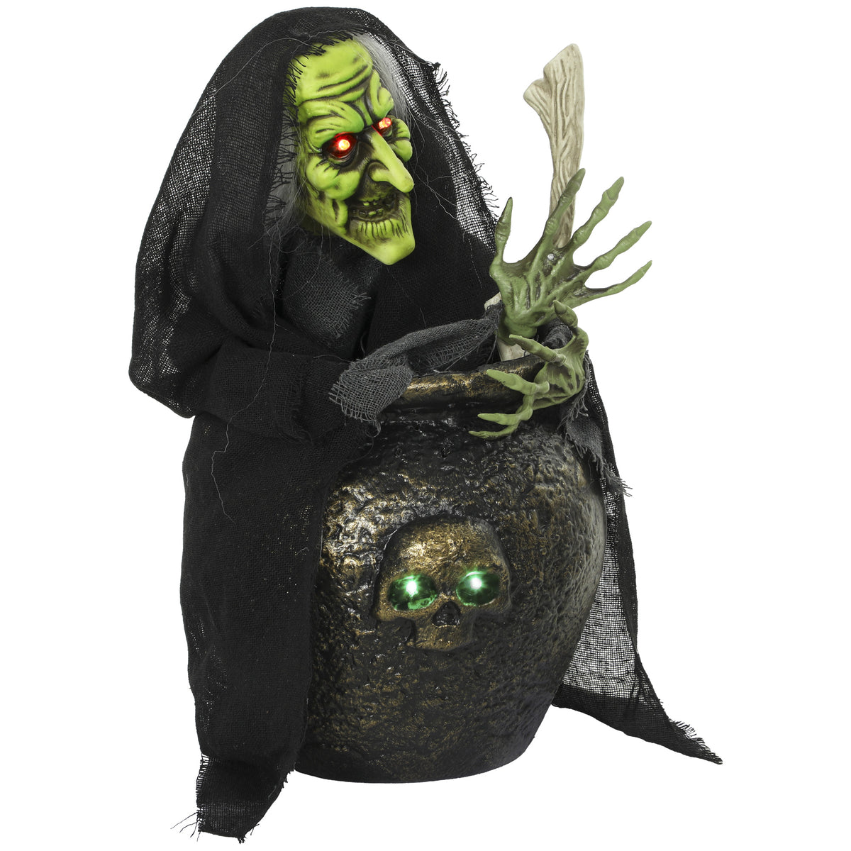 Animated Halloween table witch with laughing sound, glowing eyes, and sound/touch activation