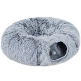 Cat tunnel, plush fabric, cushion, foldable, metal frame, cat cave, light gray