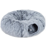 Cat tunnel, plush fabric, cushion, foldable, metal frame, cat cave, light gray