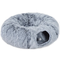 Cat tunnel, plush fabric, cushion, foldable, metal frame, cat cave, light gray
