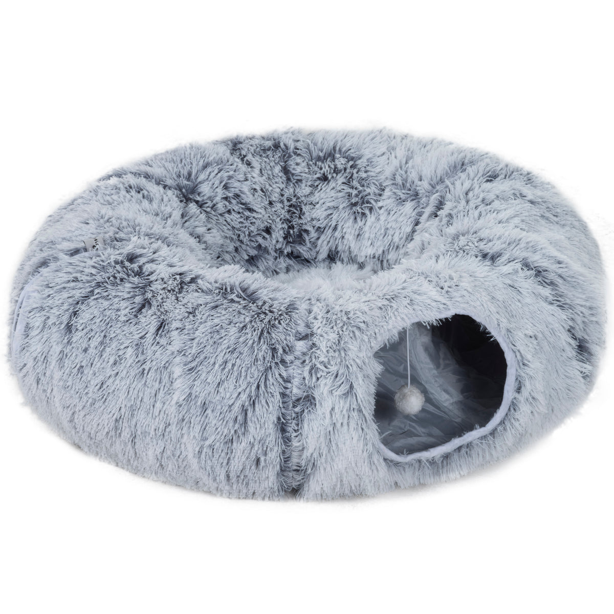 Cat tunnel, plush fabric, cushion, foldable, metal frame, cat cave, light gray
