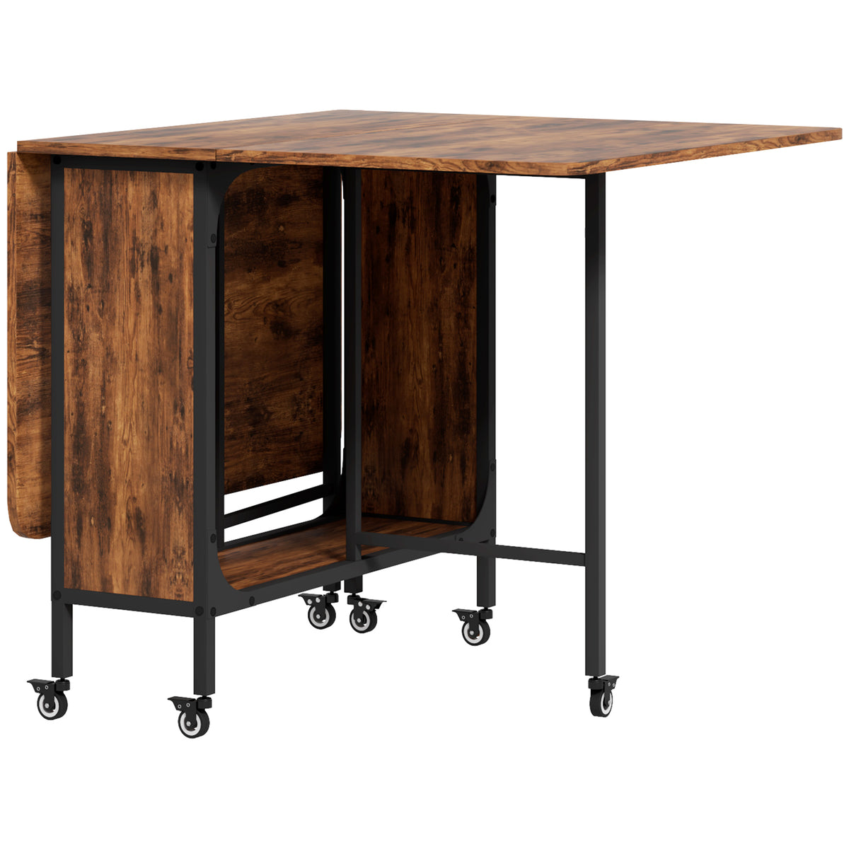 Foldable dining table, mobile folding table for 6 people, with shelf, load capacity up to 50 kg, 130 x 80 x 74