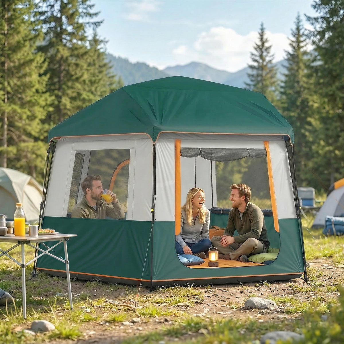 Camping tent for 4-6 people, stable, 3000mm waterproof family tent with removable rainfly, UV30+ protection (2)