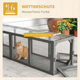 Cat tunnel, wooden cat toy with 3 doors, expandable play tunnel for cats up to 10 kg, 151.5 x 38.5 cm grey (5)