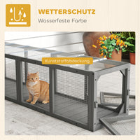 Cat tunnel, wooden cat toy with 3 doors, expandable play tunnel for cats up to 10 kg, 151.5 x 38.5 cm grey (5)