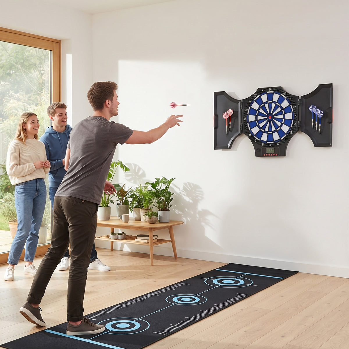 Electronic dartboard, 31 games and 285 variations, for 8 players, 2 doors, 6 darts, sound, black, 83 x 45 x 4 cm (2)