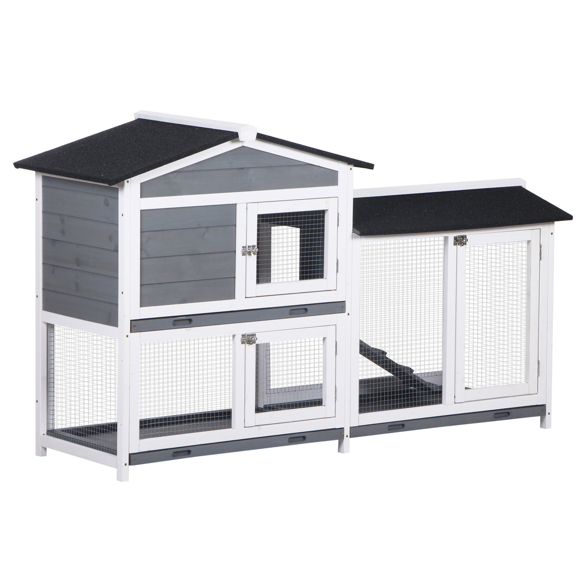 Rabbit Hutch Rabbit Cage with Outdoor Run Ramp Small Animal Hutch Made of Wood with 2 Floors Floor Tray