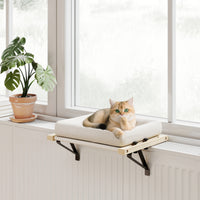 Cat house with mount for windowsills and radiators, cushion, wooden frame, white (10)