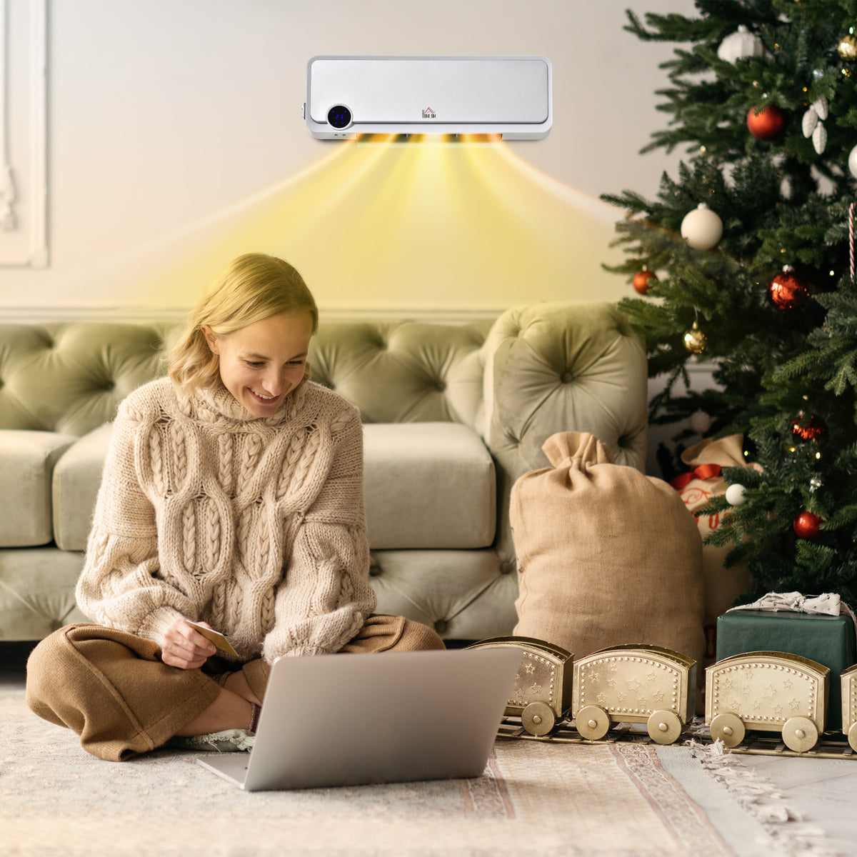 Wall-mounted fan heater 2000W with remote control, 3 operating modes, LED display, 12h timer (2)
