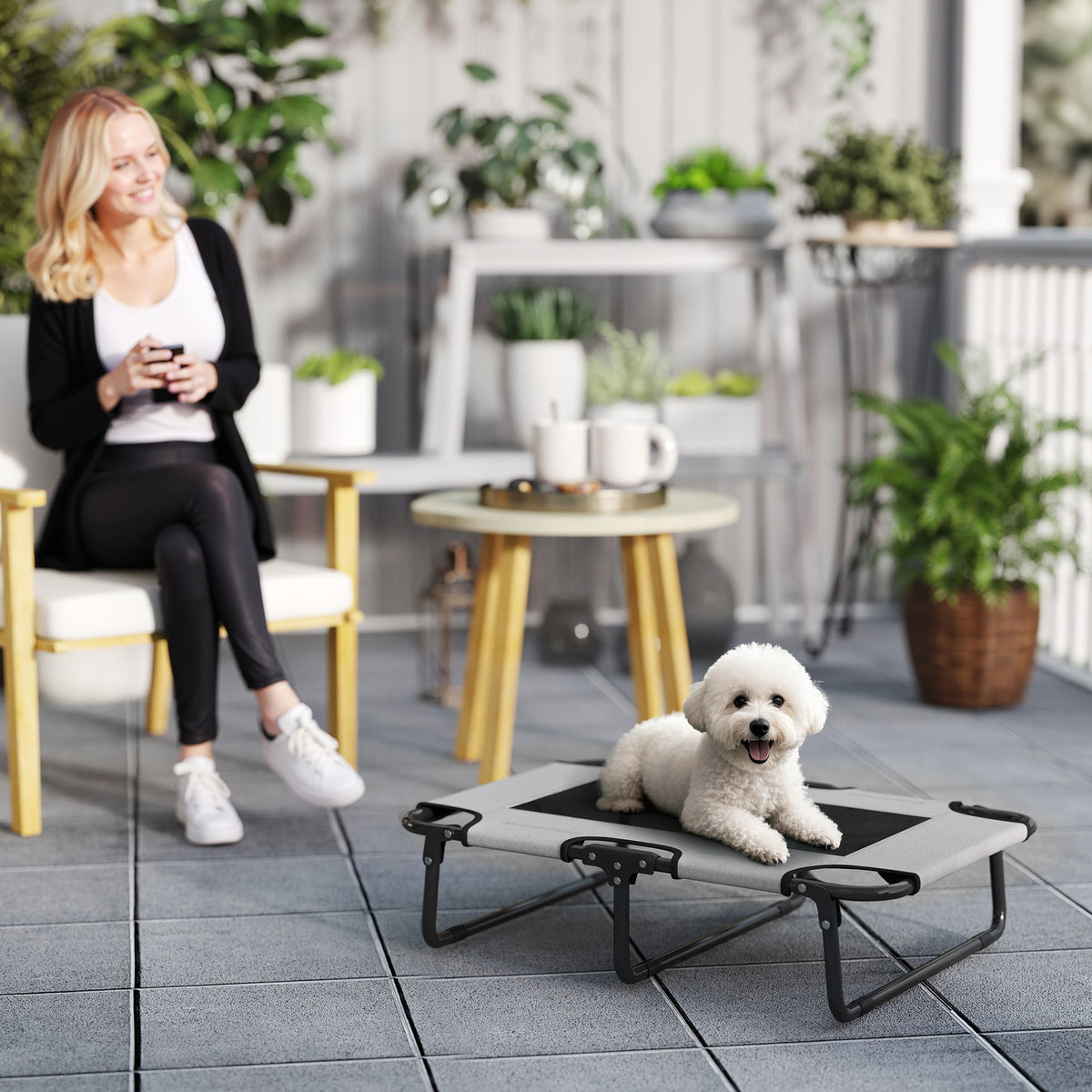 Foldable elevated dog bed pet bed, outdoor dog cot with mesh design light grey Oxford 75 x 51 x 18 cm (2)