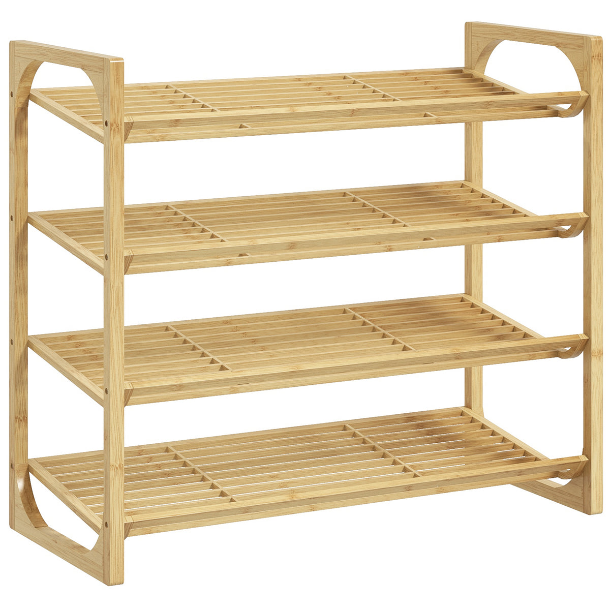Bamboo shoe rack, 15.5 cm shelf height, ventilated slat design, 76 x 33 x 67 cm, natural wood effect