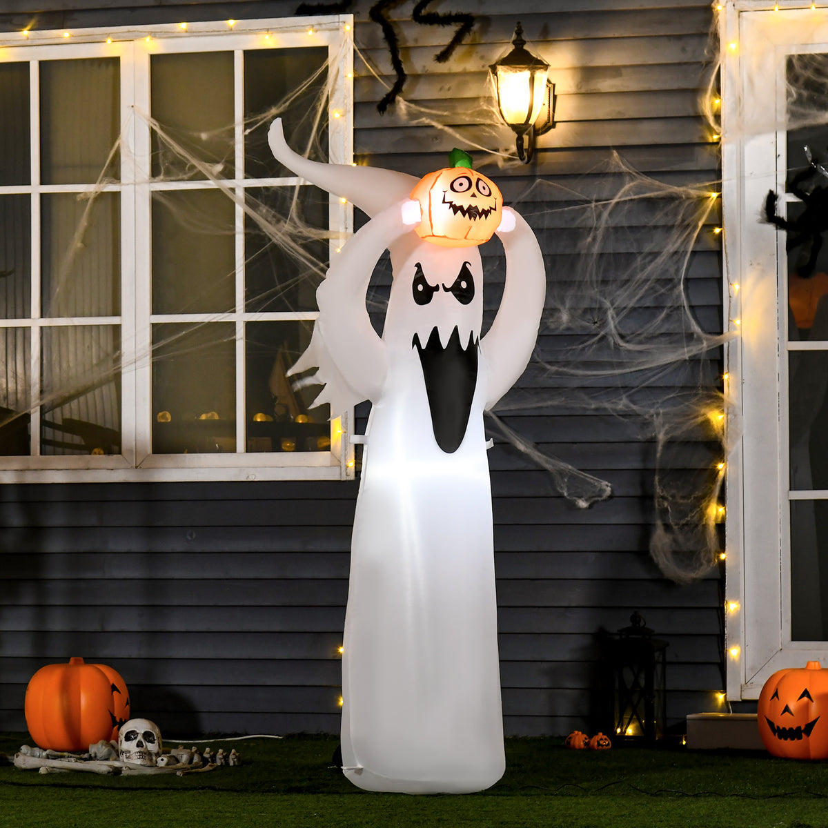 Halloween inflatable ghost 1.8 m decoration with LEDs white + orange polyester 80 x 40 x 180 cm (2)