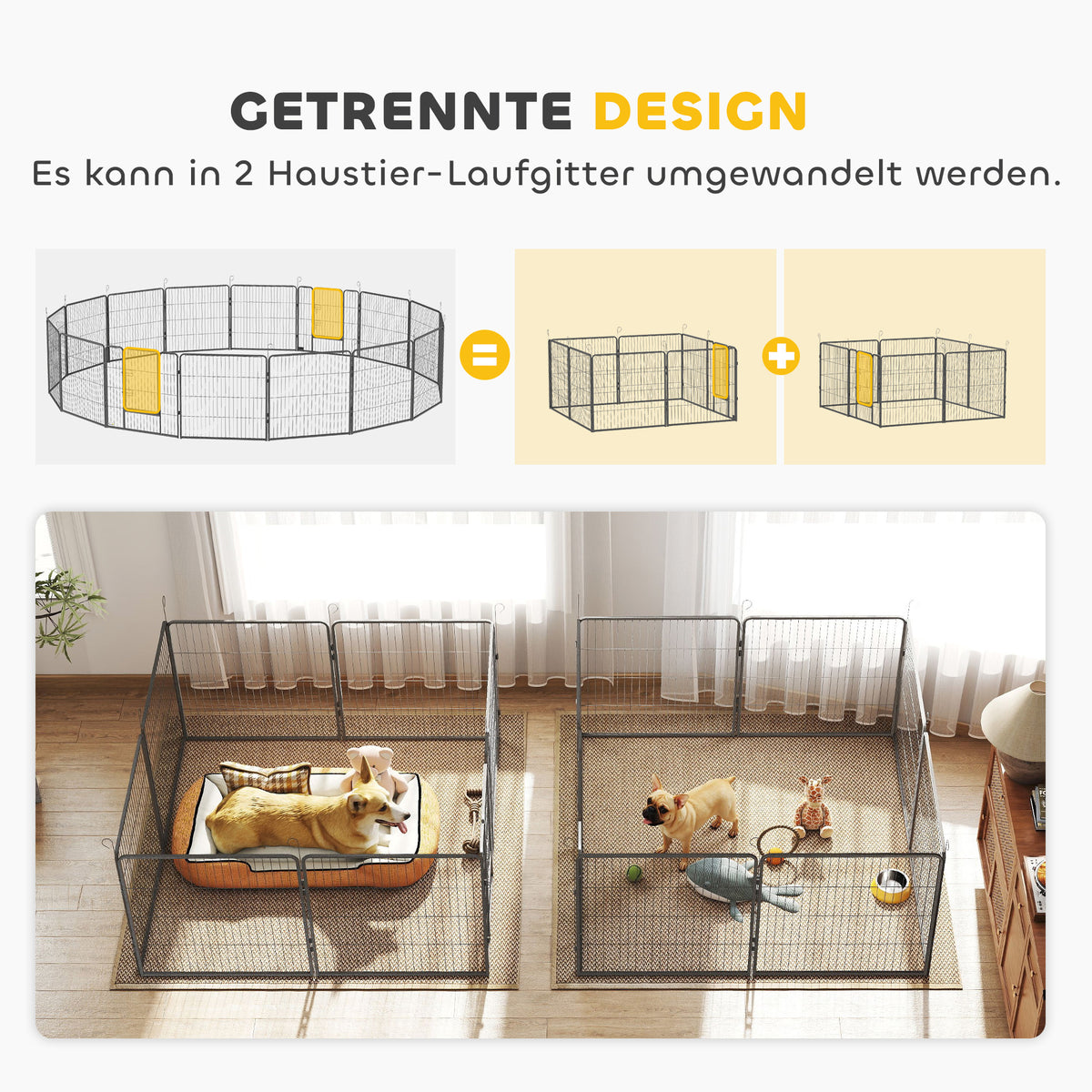 Puppy playpen, 16-panel foldable puppy run with door for small to medium dogs, 3.2 x 3.2 x 0.8 m, grey (9)