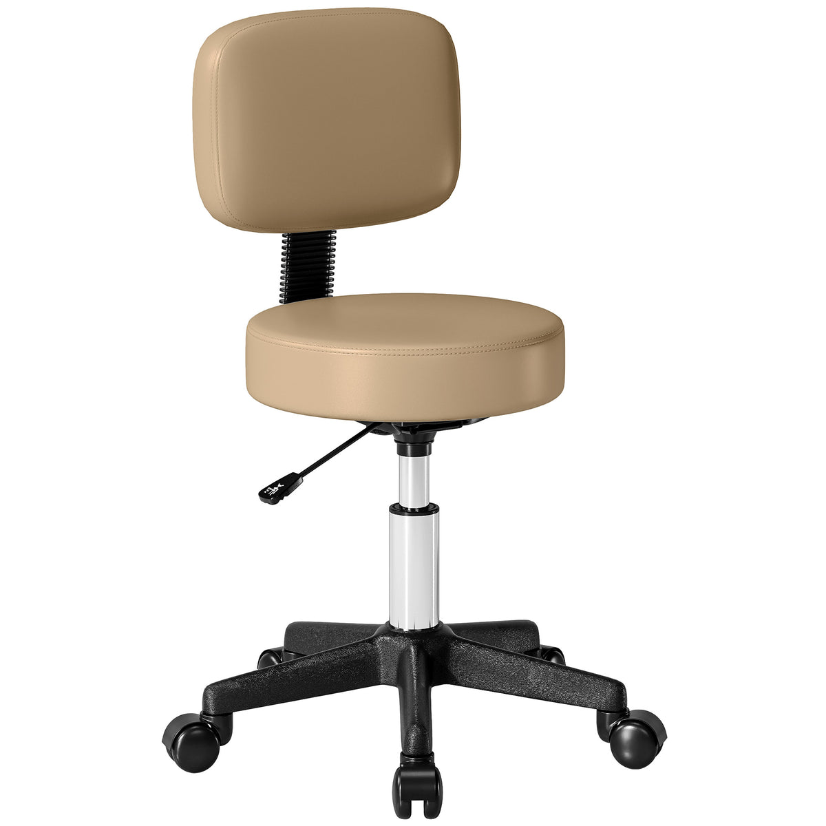 Height-adjustable rolling stool with backrest, 72-84 cm high, 360° swivel work stool for office, salon, light