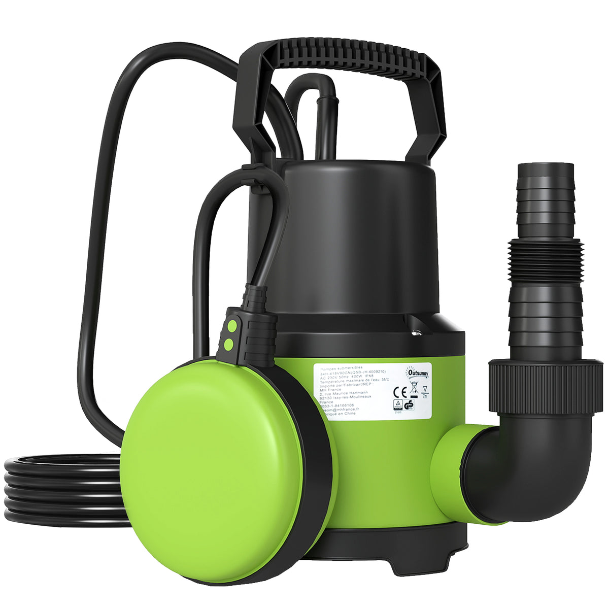 Submersible pump pond pump water pump with float switch fountain 400W 9000L/h 16 x 14 x 27 cm green