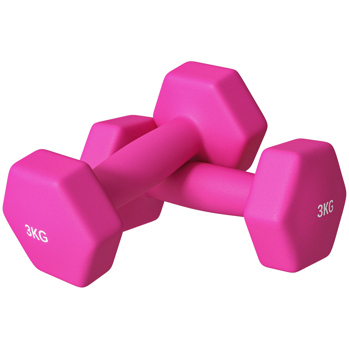 2 x 3 kg dumbbell set, hexagonal design, floor-friendly, non-slip, pink