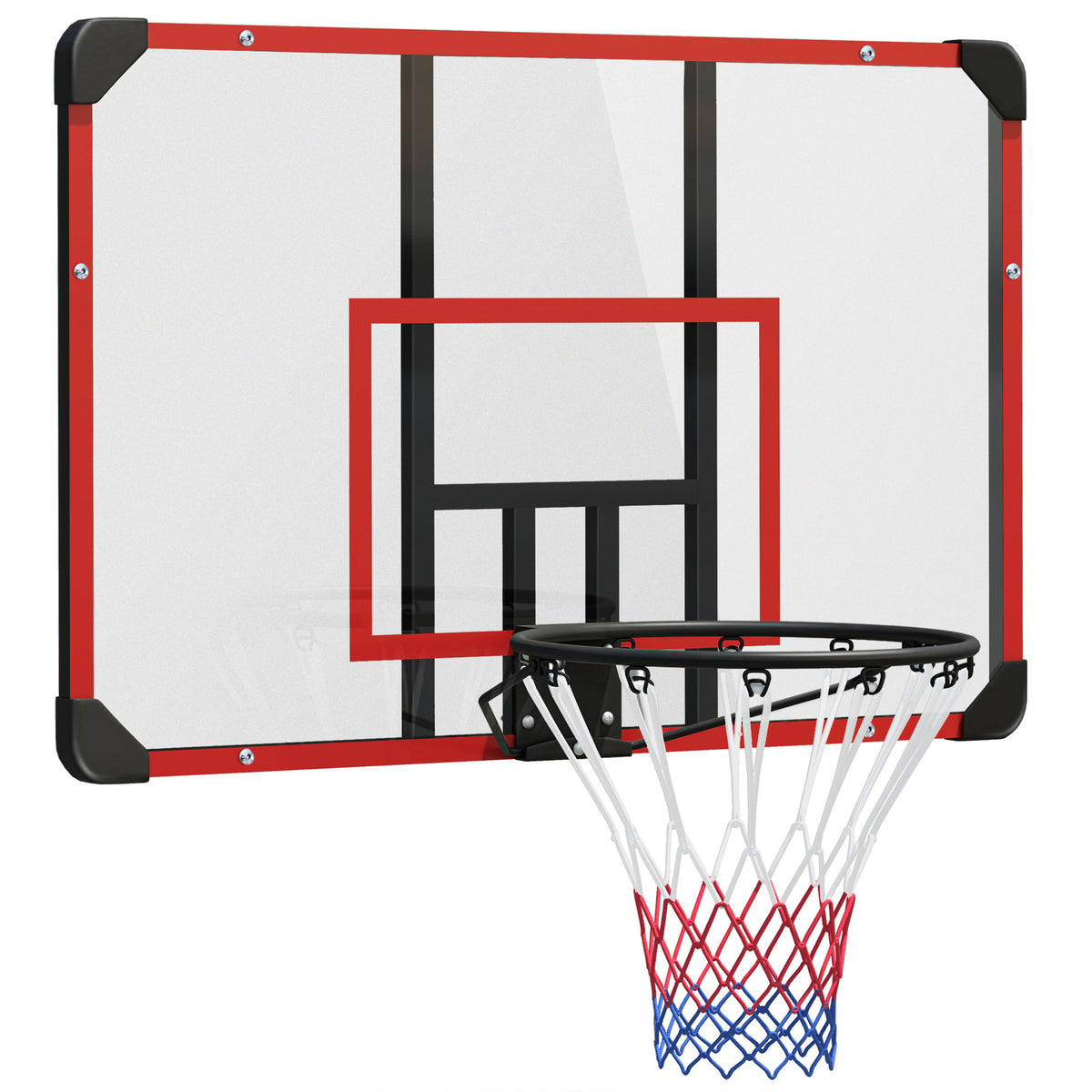 Wall-mounted basketball hoop, indoor/outdoor, durable PC backboard, nylon net, steel rim, 113x61x73 cm