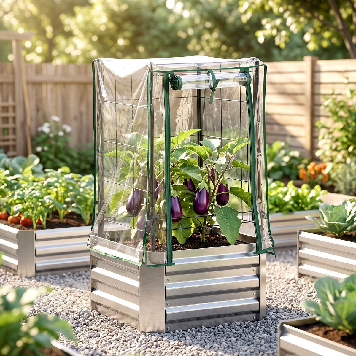 Raised bed, greenhouse, 3-piece set, with trellis, plastic cover, 53 x 53 x 90 cm (2)