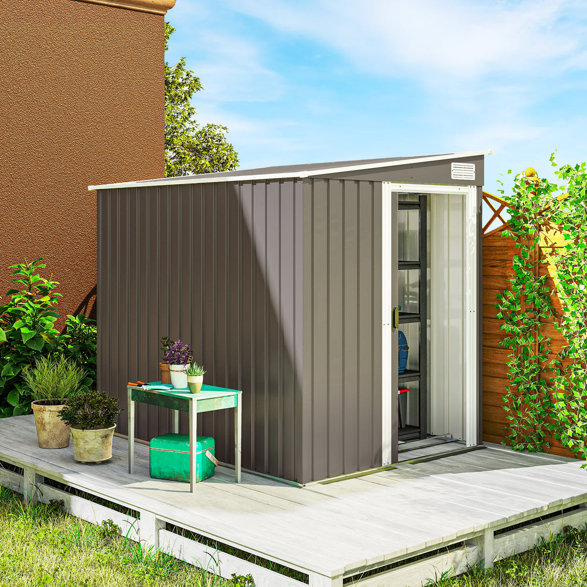 Metal tool shed 2.81m² 154x206.5x181 cm garden shed with pent roof and foundation (2)