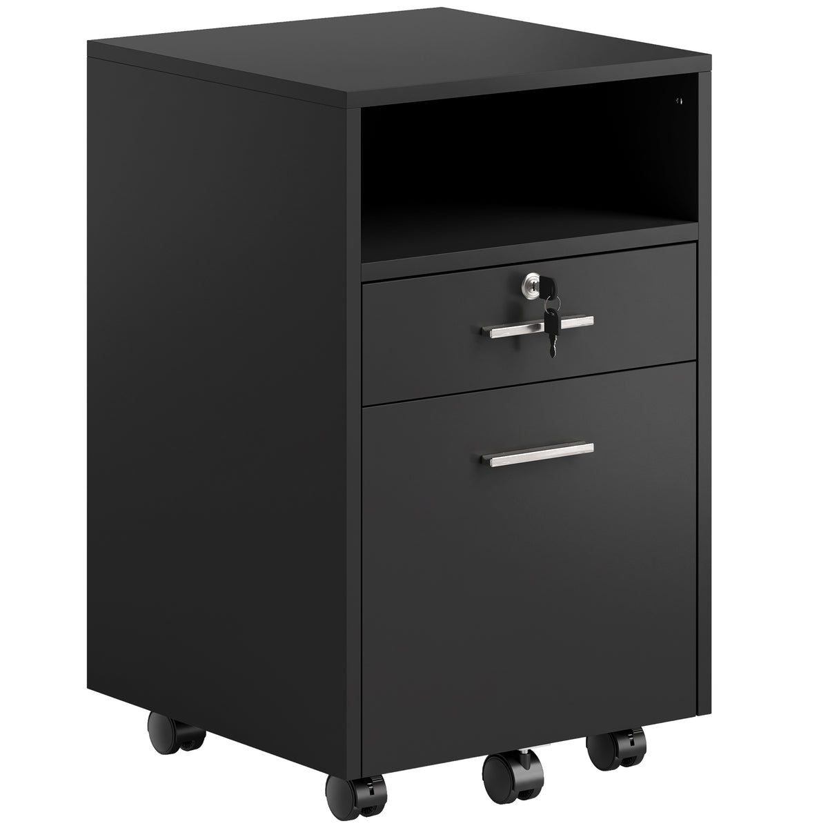 Office filing cabinet mobile pedestal, 2 drawers, one drawer lockable, 5 casters, black, 40 x 40 x 65 cm