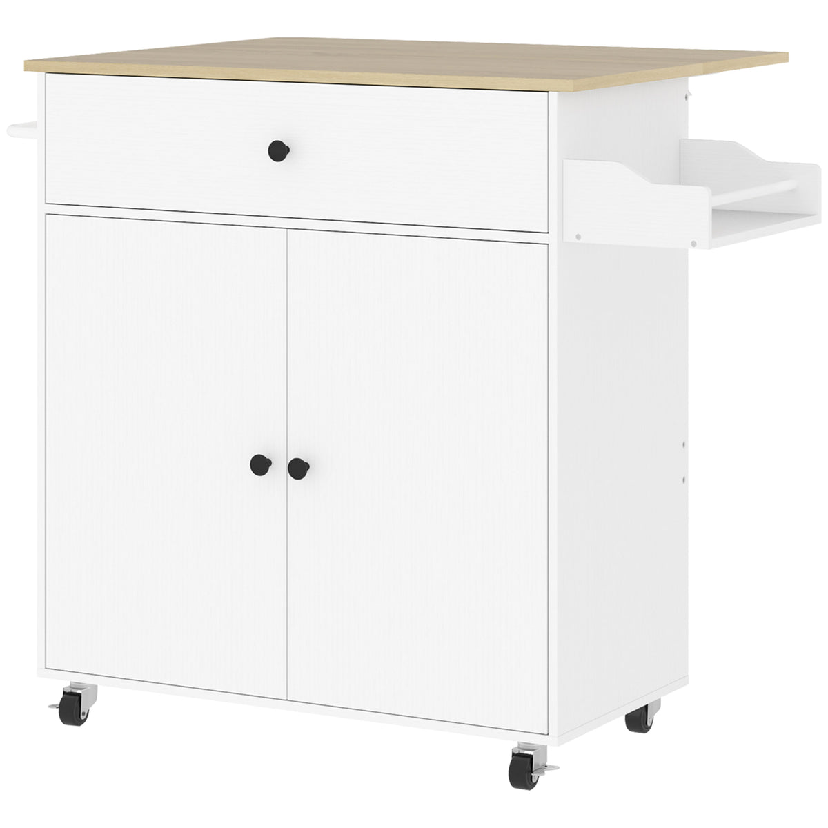 Kitchen cart with drawer, cabinet compartment, towel rack, 106 x 42 x 87 cm, white/oak