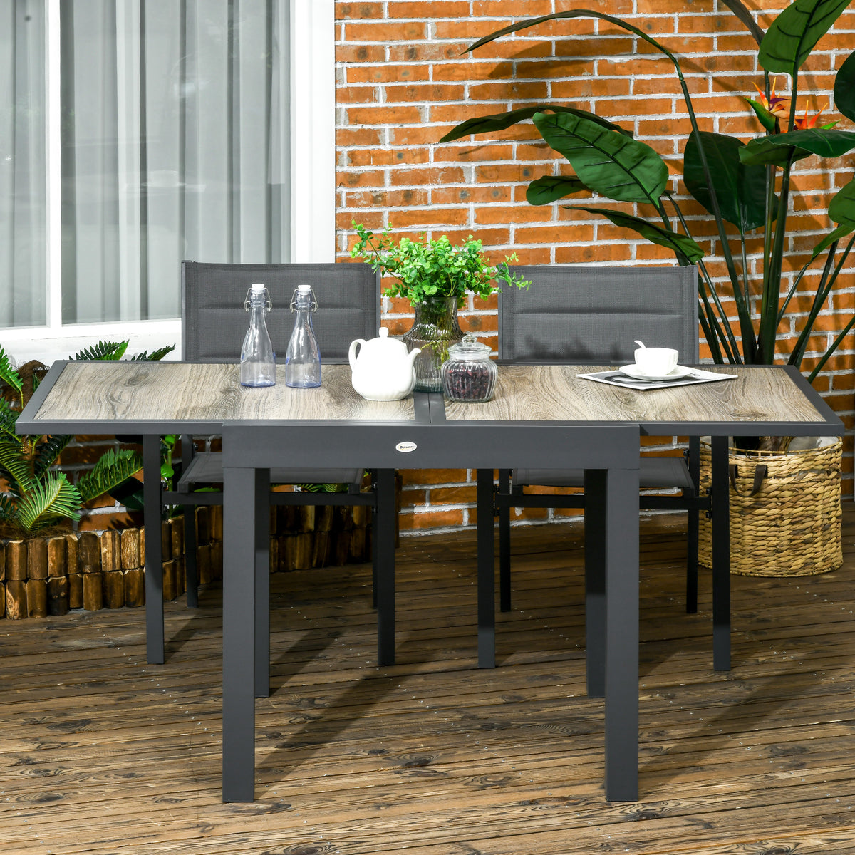 Garden table, extendable, low-maintenance, aluminum frame, wood look, 160 x 80 x 75 cm (2)