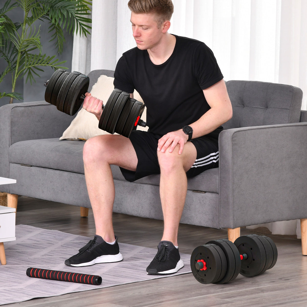 2-in-1 30 kg dumbbell set, adjustable dumbbells & barbell, professional dumbbell strength training, black (2)