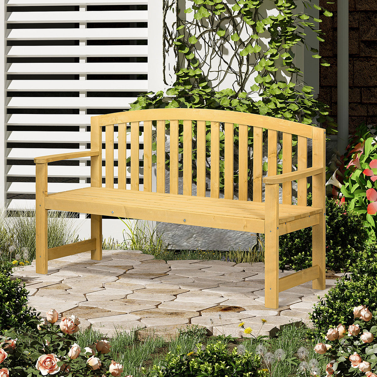 2-seater wooden garden bench, weatherproof bench, garden furniture with backrest, 240 kg load capacity 140 x 50 (2)