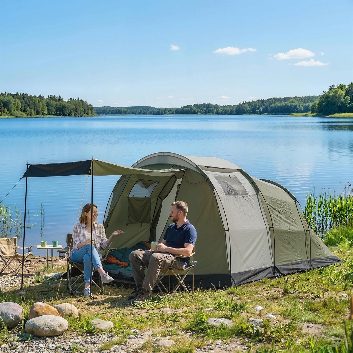 Camping tent for 3-4 people, stable, 3000mm waterproof family tent with sleeping cabin, vestibule, and living (2)