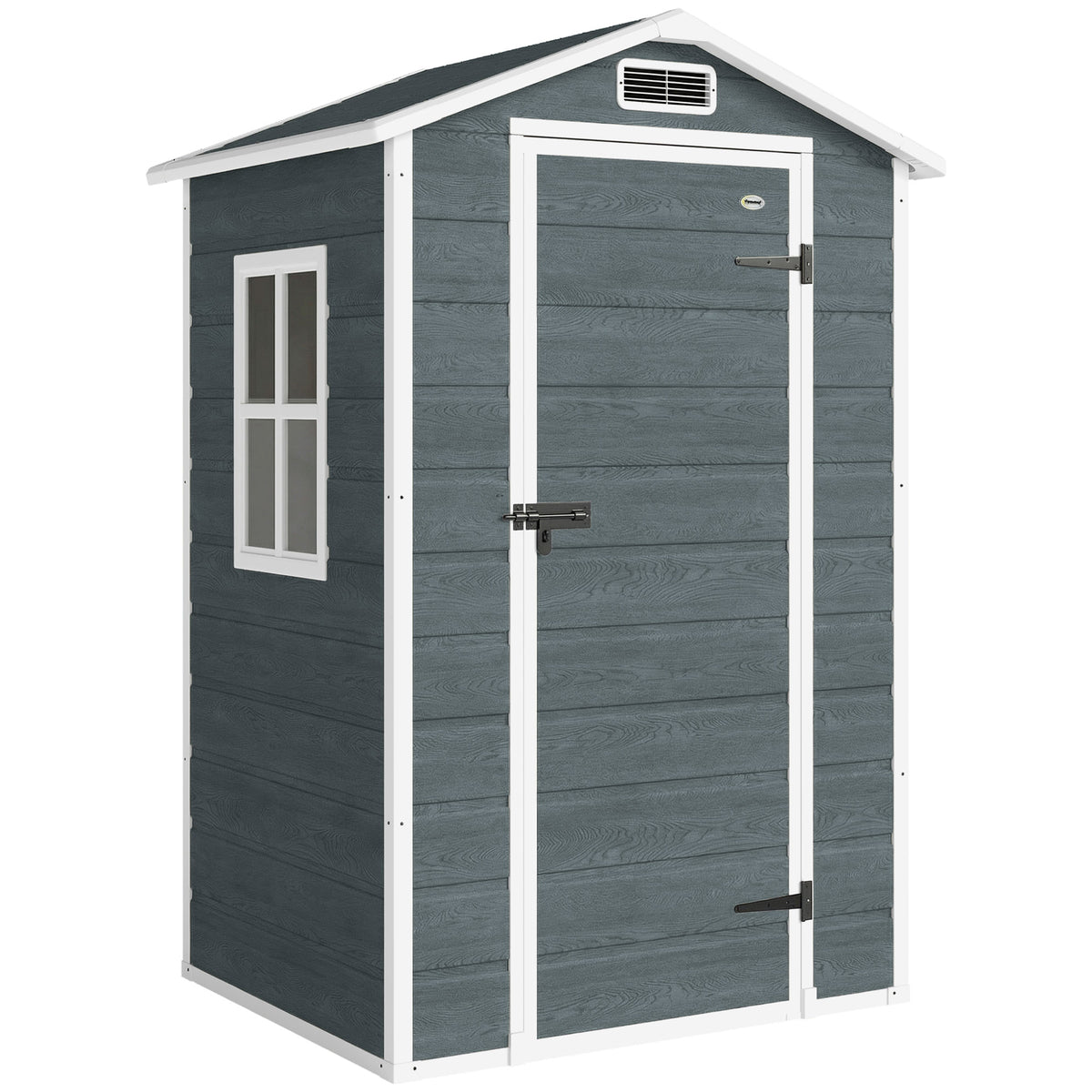1.1 m² Tool Shed, Wood-Look Garden Shed, Window, Gable Roof, Ventilation, Floor, Lock, Gloves, Grey