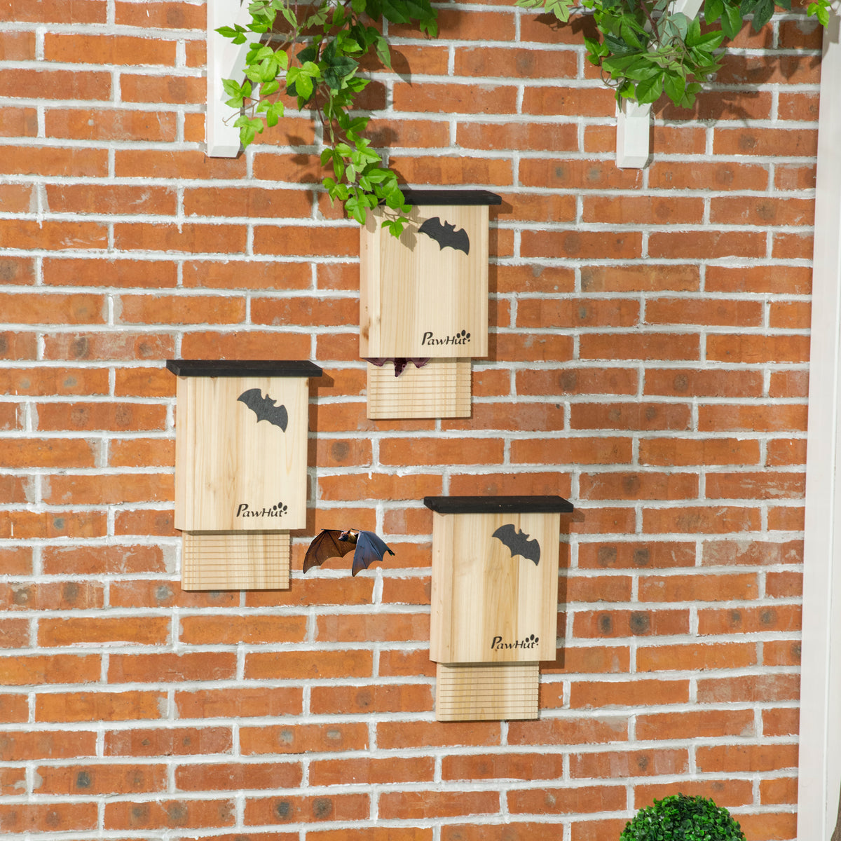 3-piece bat house set, weather-resistant, up to 3 bats per house, treated fir wood, natural + black (2)