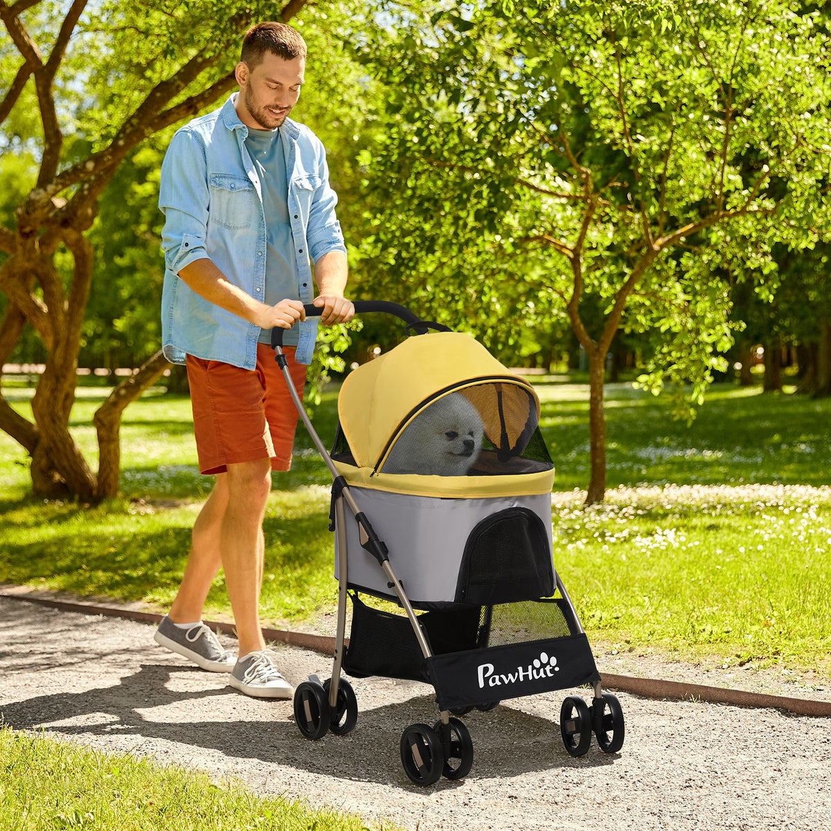 2-in-1 dog stroller, dog trolley up to 10 kg, foldable, carry bag, bottom basket, 82 cm x 49.5 cm x 98 cm (2)