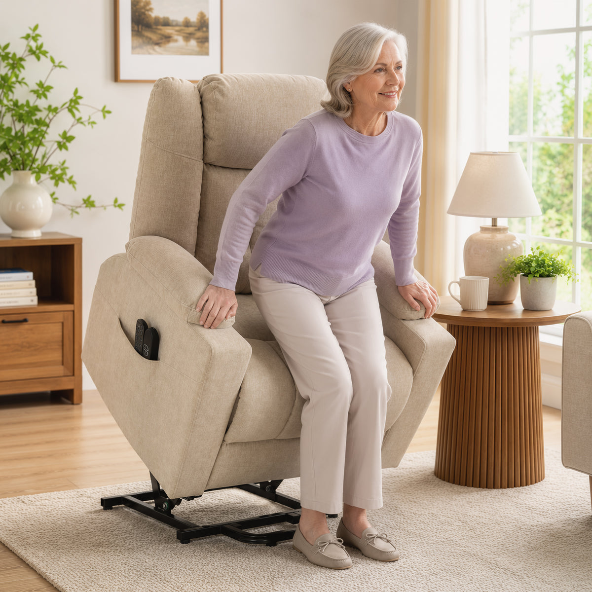 Electric lift chair with vibration massage and heat function, velvet-look recliner with pocket spring cushioning (2)