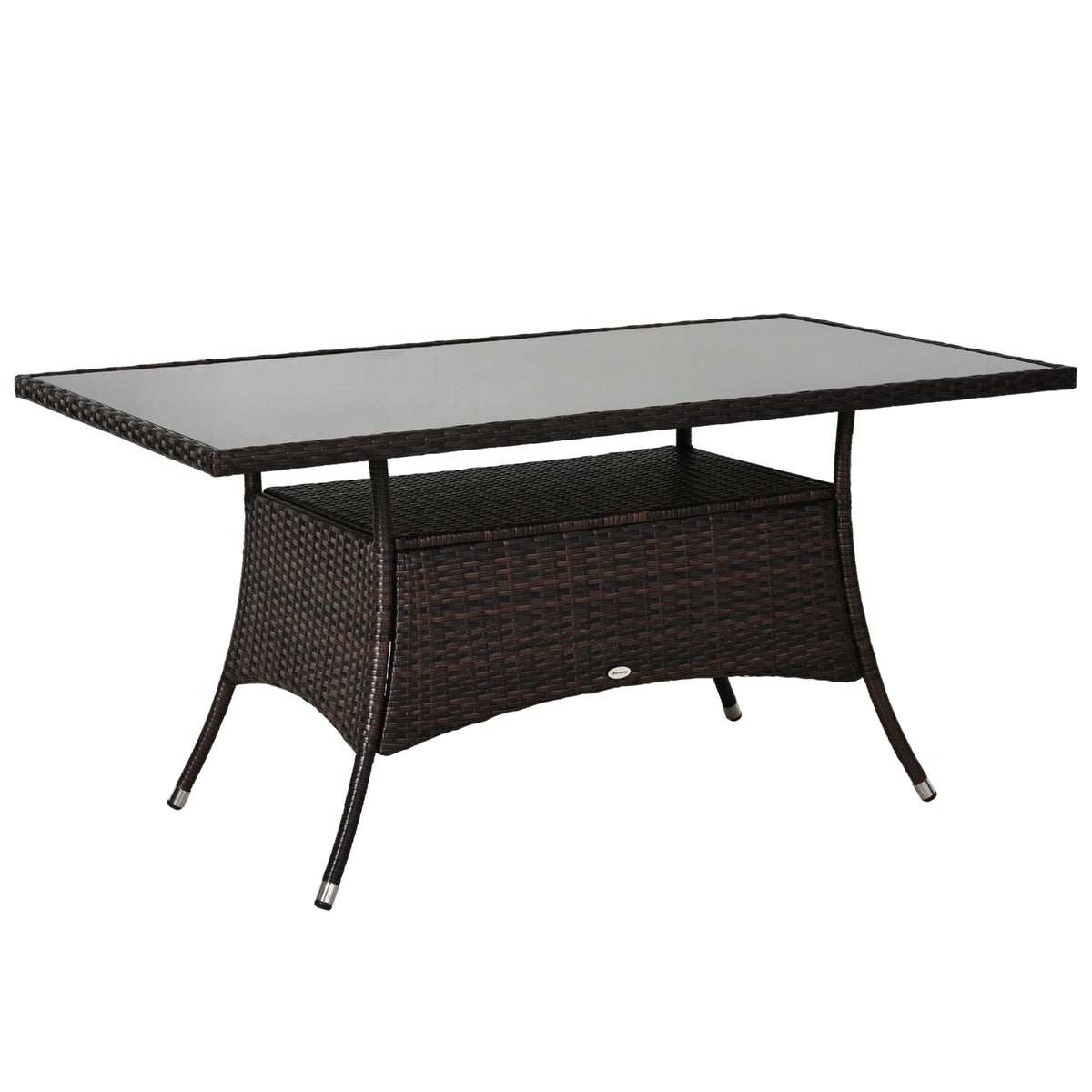 Garden table, glass table, dining table, garden furniture, polyrattan + safety glass, brown + black, 150x85x74cm
