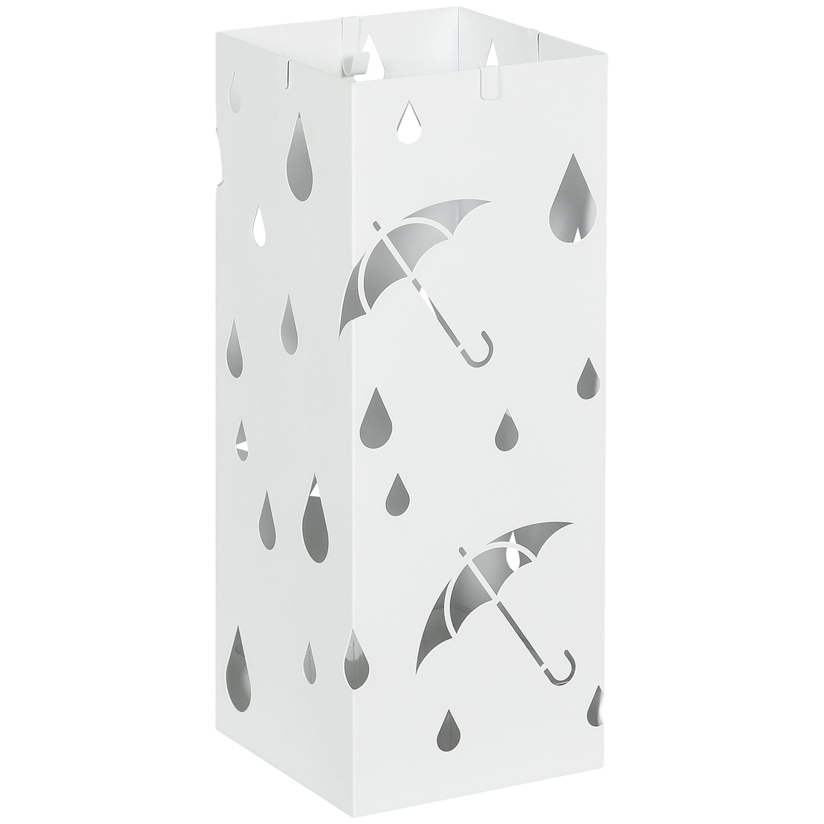Umbrella stand, 4 hooks, drip tray, steel, white