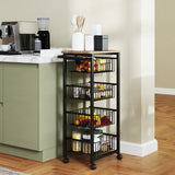 4-tier kitchen trolley on wheels, rolling serving cart, kitchen trolley with 4 steel baskets, serving cart (2)