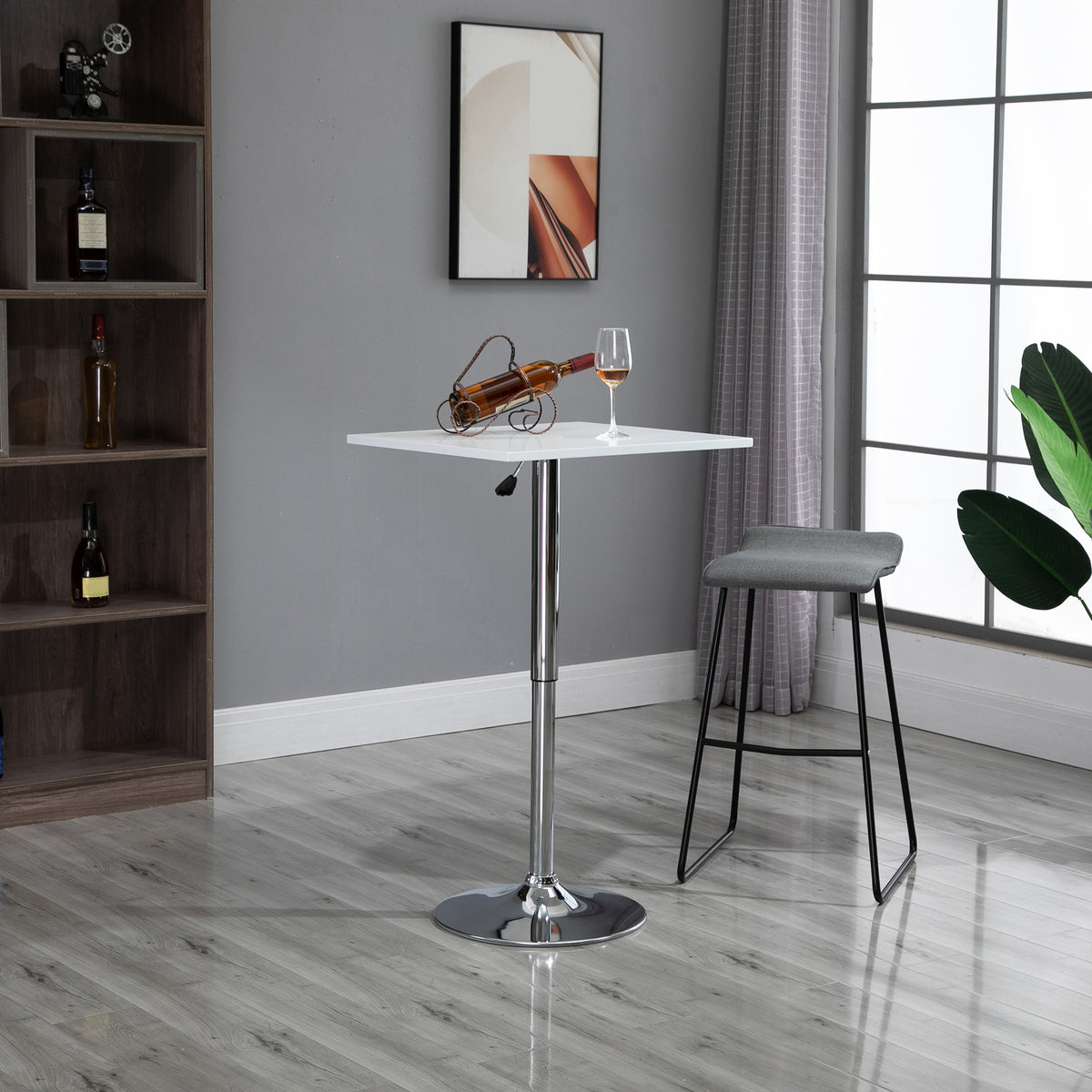 Height-adjustable bar table, 360° rotatable, scratch-resistant feet, stable metal base, white (2)