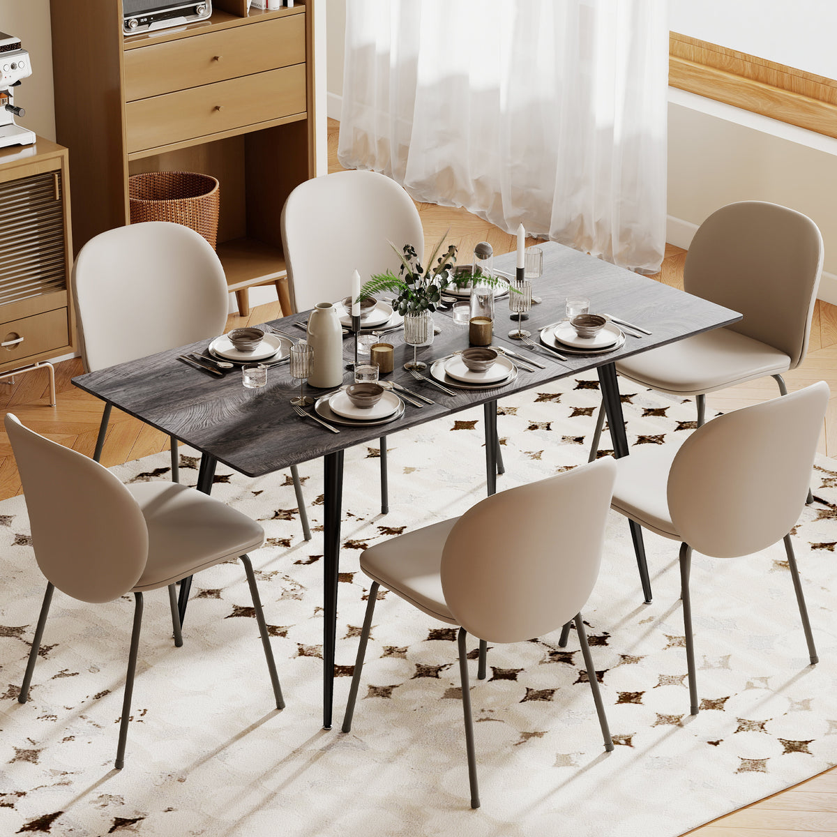 Extendable dining table, expandable table for 6-8 people, kitchen table with solid steel legs (2)