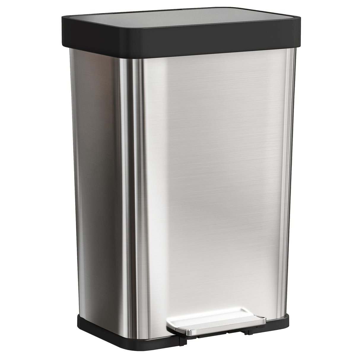 60 L Trash Can with Foot Pedal, Stainless Steel Waste Bin with Soft-Close Lid, Silver