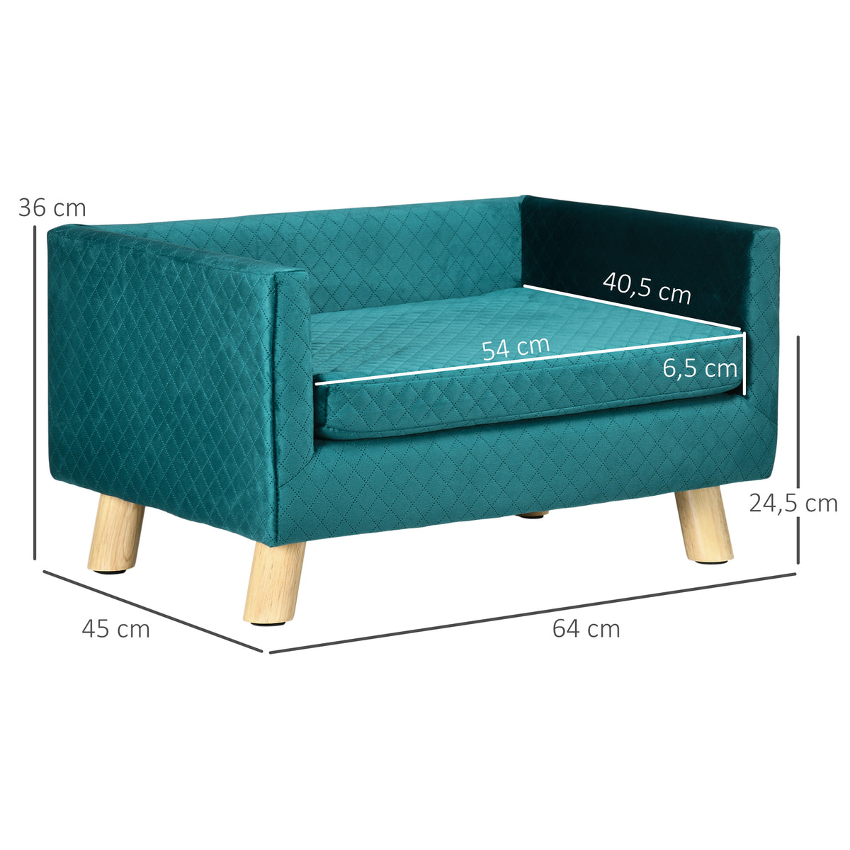 Velvet dog sofa, dog bed, dog couch with backrest, wooden legs, cushion, up to 8 kg, 64 x 45 x 36 cm, blue (3)