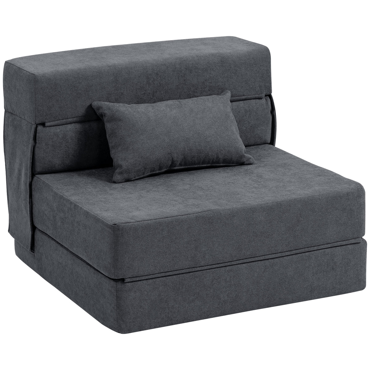 Floor sofa, upholstered couch, convertible into a mattress, foam, cushions, dark gray