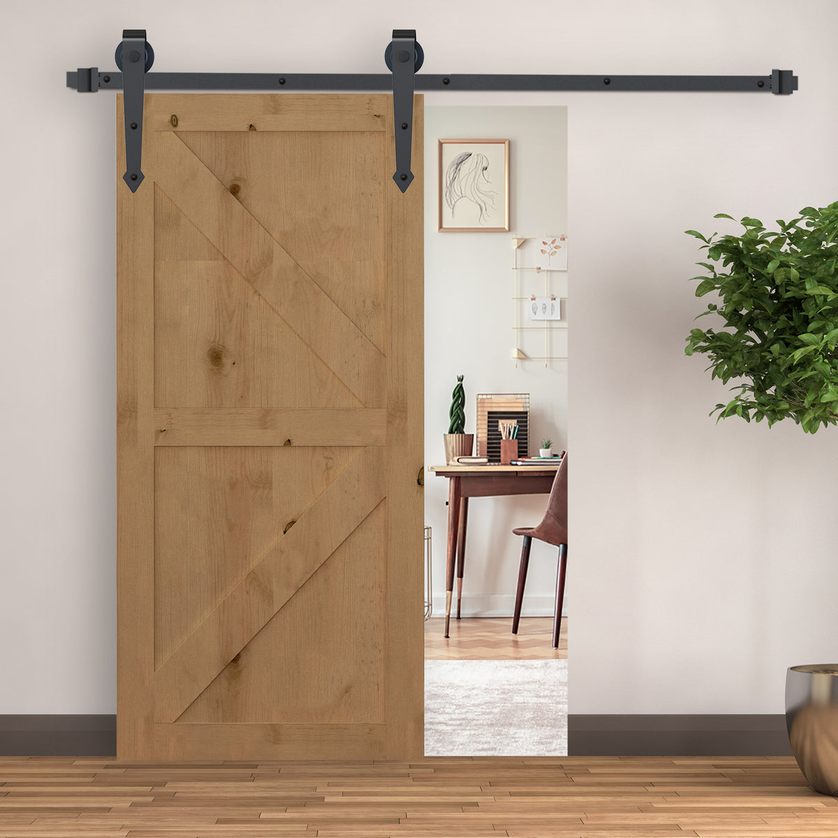 Sliding door track kit, metal, 2 m, max. 100 kg load capacity, brown (2)