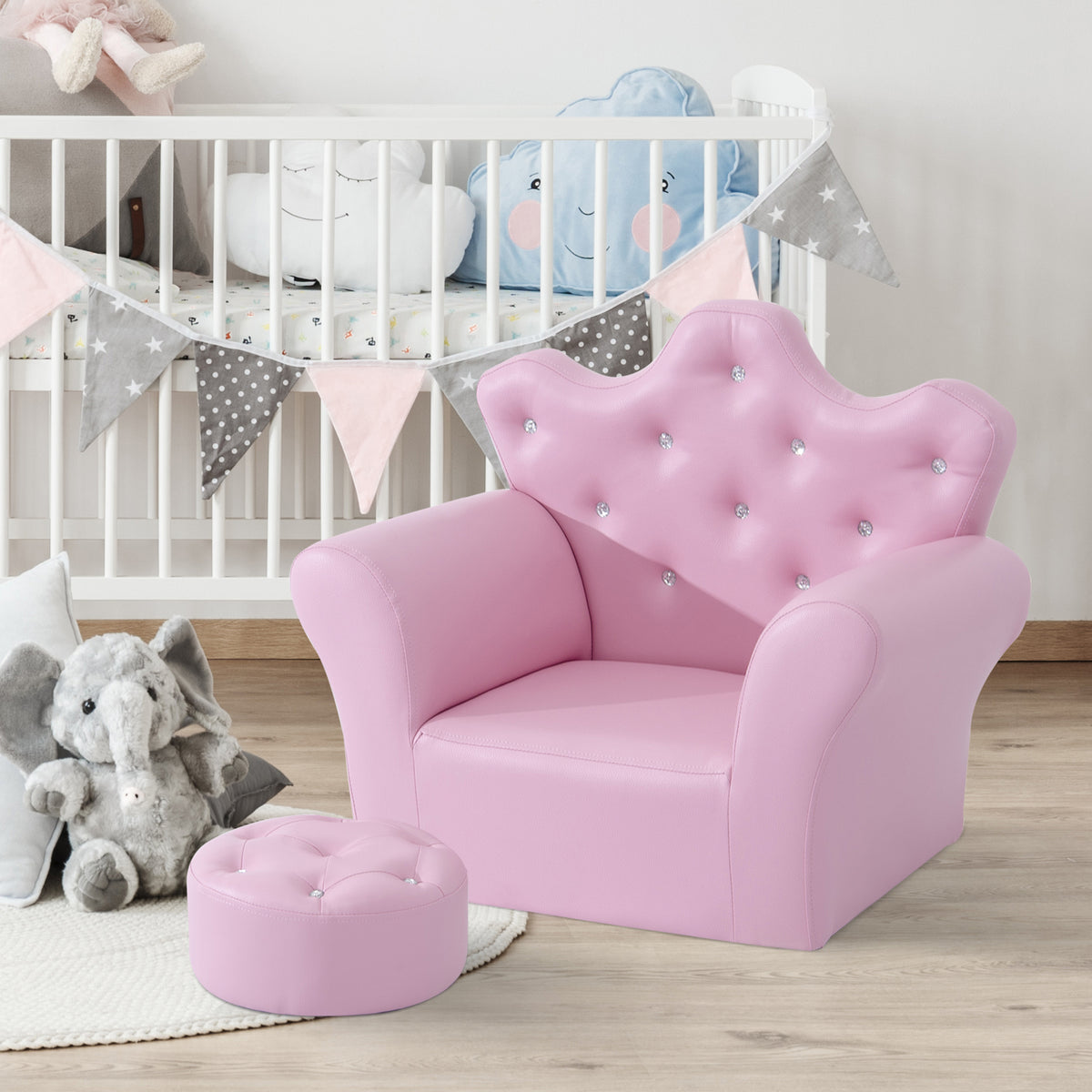 Children's sofa with ottoman, princess children's couch, mini couch for reading nook, nursery, playroom, bedroom (2)