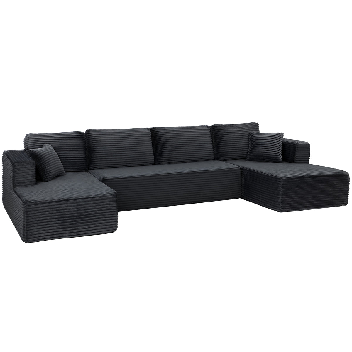 Modular U-shaped sofa with 2 chaise lounges, corduroy sleeper sofa with high-density foam and spring padding