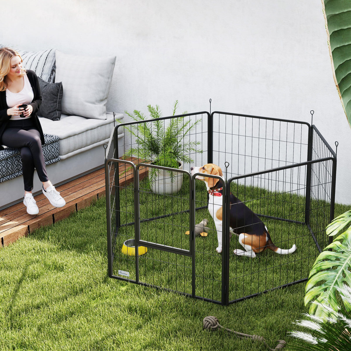 Dog fence, pet enclosure, 6 panels, steel, foldable, grey (2)
