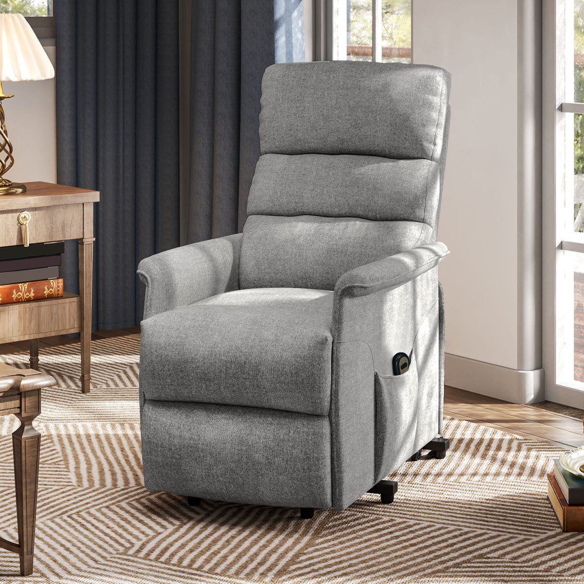 Recliner with lift assist, adjustable backrest/footrest, up to 120 kg, 66 x 90 x 96 cm, gray (2)
