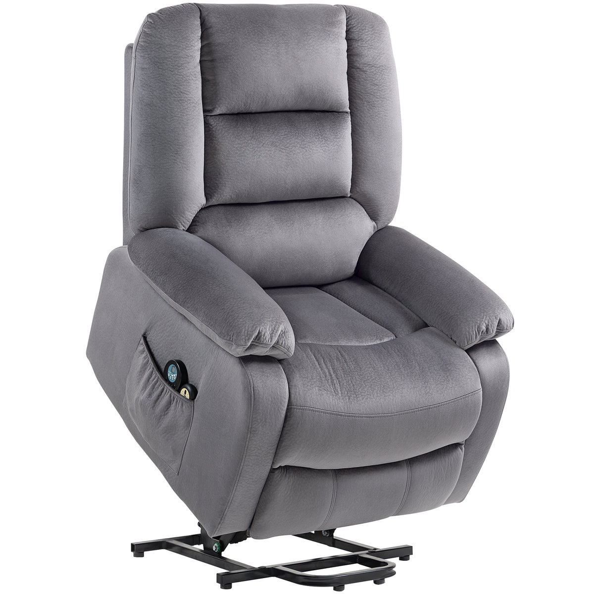 Recliner with lift-assist, heat and massage function, remote control and side pocket, dark gray