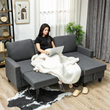 Corner sofa with sleeper function and storage box, L-shaped sofa bed with convertible chaise longue, for (9)